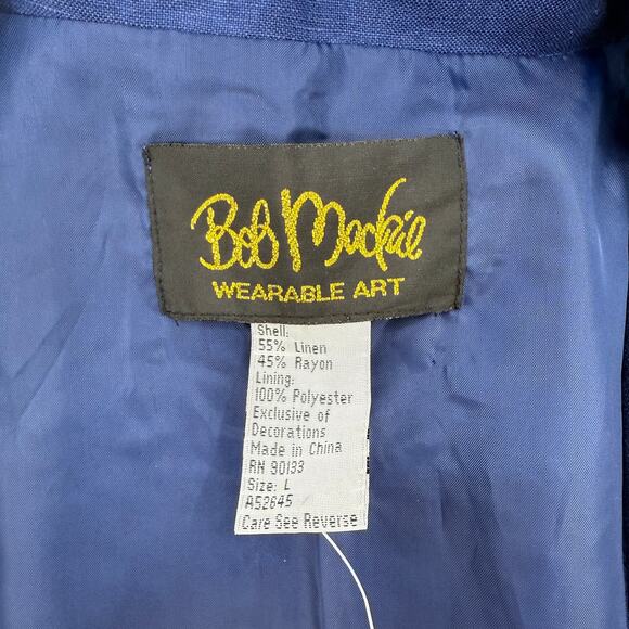 New BOB MACKIE Art to Wear Linen Blend Jacket Size L Embroidered 3/4 Sleeve - Picture 4 of 6